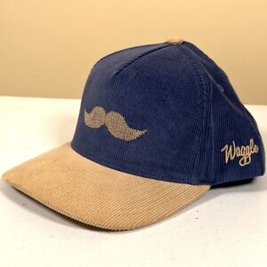 Waggle Golf Corduroy Snapback Hat Navy Blue Tan Mustache Embroidered Mens Cap